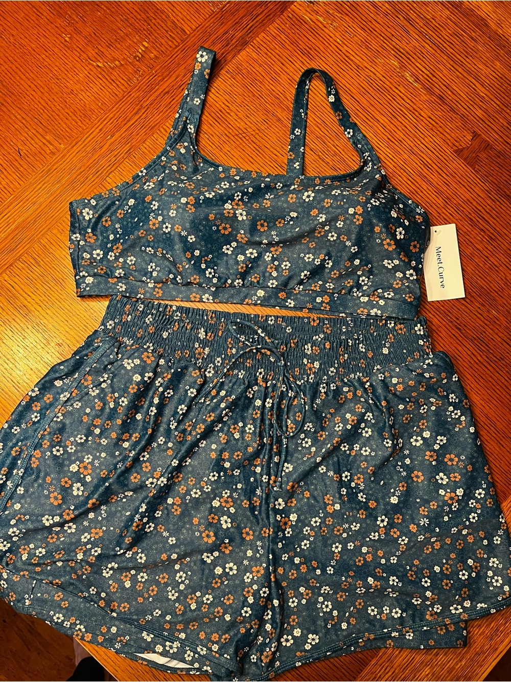 NWT Blue Floral Two-Piece Plus Size Swim Set 2X